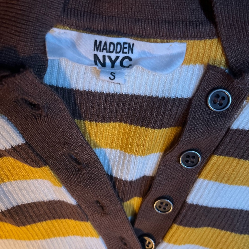 Grunge Striped Brown and Yellow Cropped Polo - Picture 3 of 3